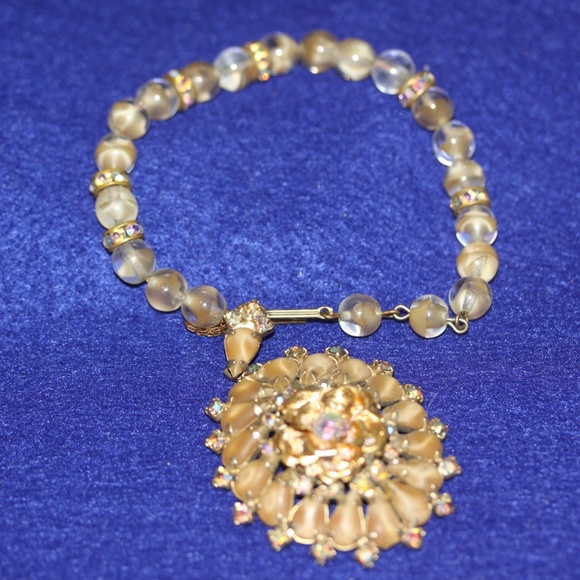MIDCENTURY HOBE AB RHINESTONES ROSE BRACELET - Picture 1 of 6